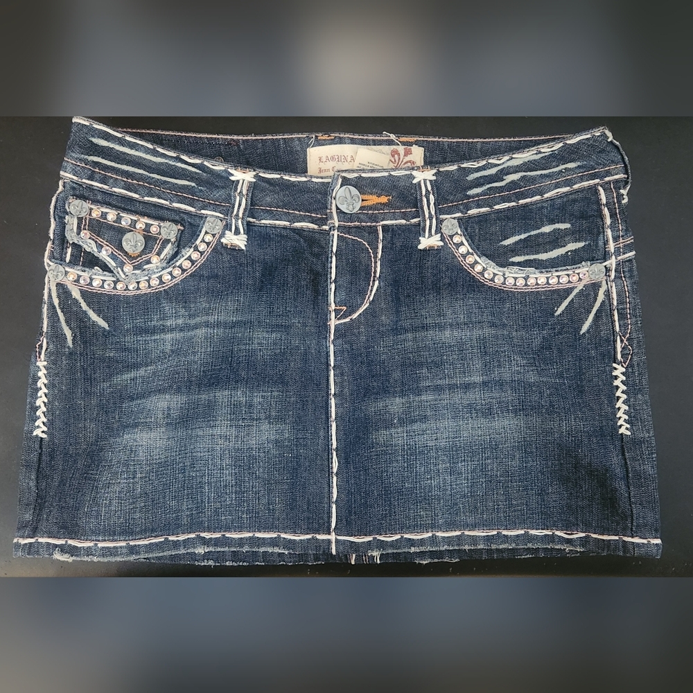 Laguna Beach Crystal Jean Mini Skirt 28